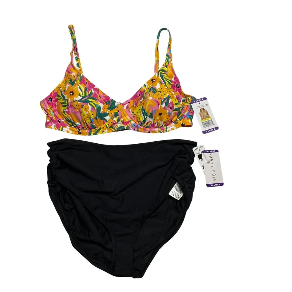 Anne Cole Floral Bikini Set Underwire Top Convertible Bottoms XX-Large NWT‎
